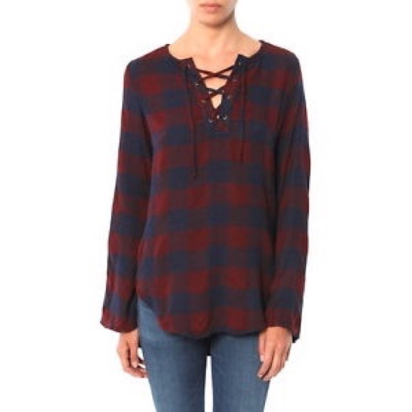 Anthropologie Tops - HP🎉 Anthropologie Flannel Plaid Lace-up Blouse